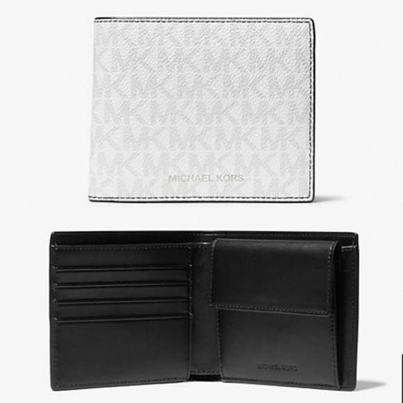 NWT Michael KorsWhite Cooper Logo Billfold Wallet With Coin Pouch $158
